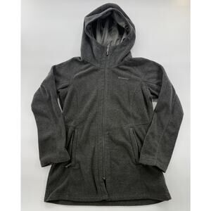Columbia Women’s Black Hooded Full Zip Fleece Jacket L Longline Warm Casual